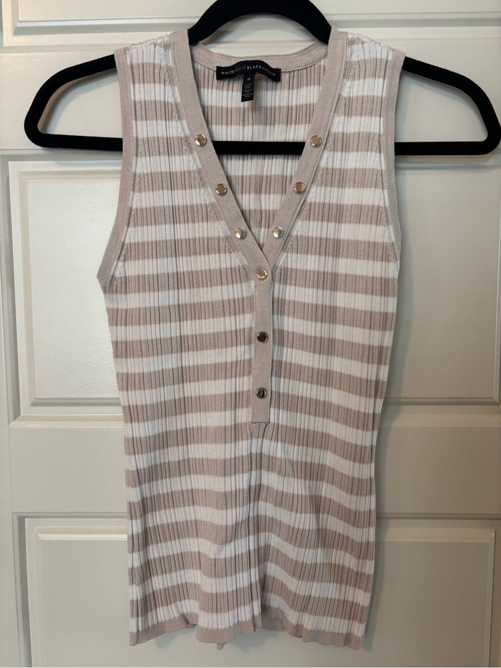 WHBM Sleeveless ribbed striped Tank - White & Beige